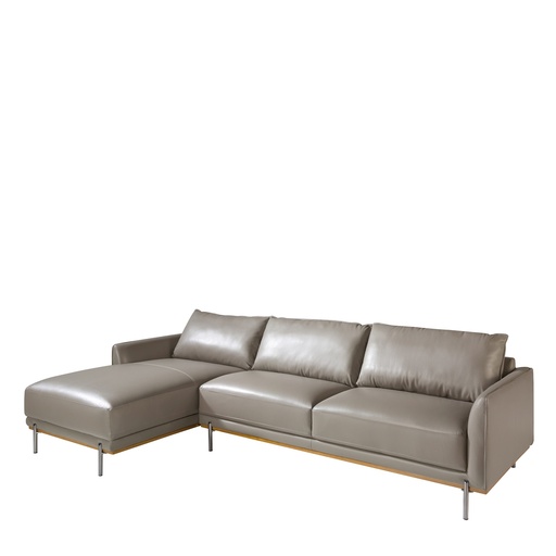 [6153] Divano chaise longue sinistro in pelle grigio scuro