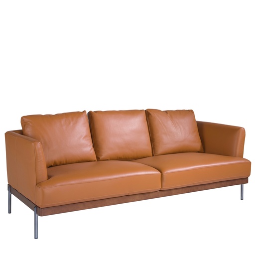 [6171] Brown leather 3-seater sofa