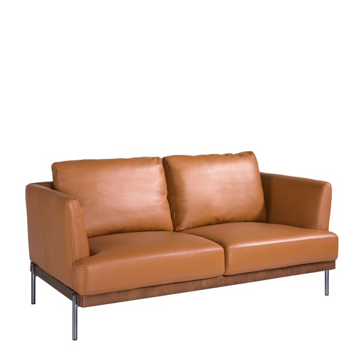 [6170] Brown leather 2-seater sofa