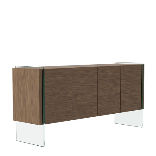 [3057] Walnut and tempered glass sideboard