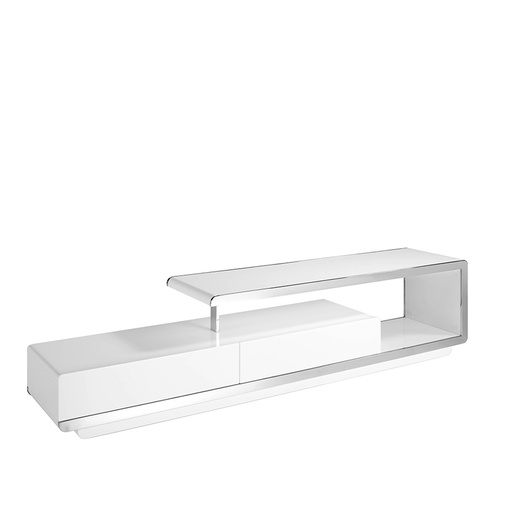 [3042] White wooden TV stand with chromed steel base and chromed steel base