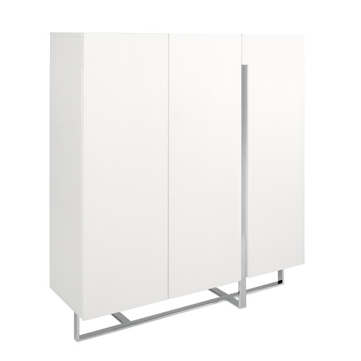 [3053] White wood and chrome-plated steel tall sideboard