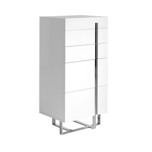 [7018] Chiffoniera in legno bianco e acciaio cromato