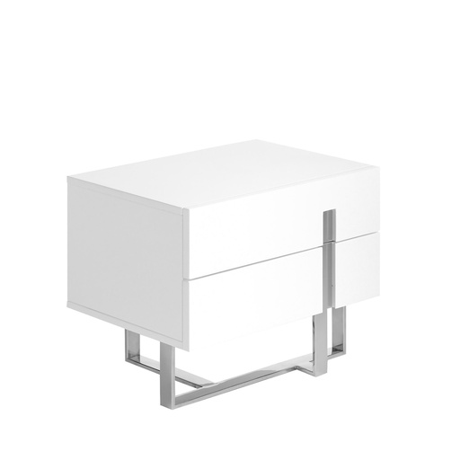 [7003] Bedside table white wood and chrome plated steel