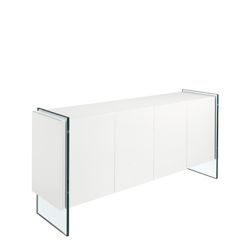 [3058] Sideboard white wood and tempered glass