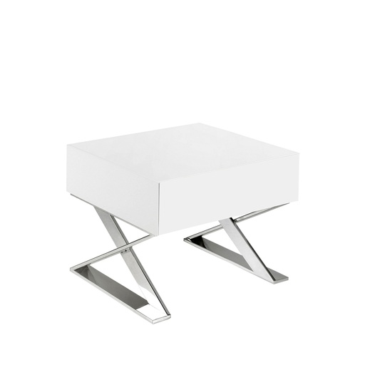 [7007] Bedside table white wood and chromed steel