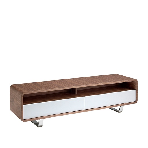 [3046] TV stand white wood, walnut and chromed steel