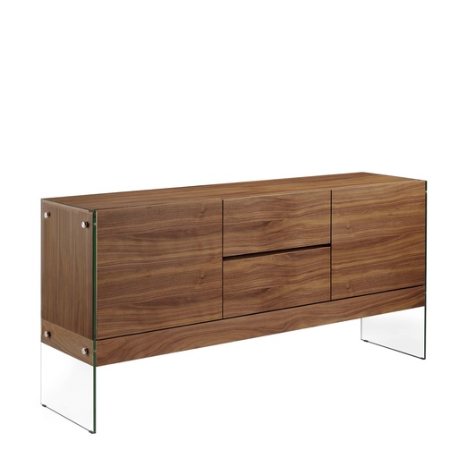 [3062] Sideboard walnut and tempered glass