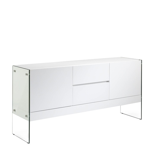 [3063] White wood and tempered glass sideboard