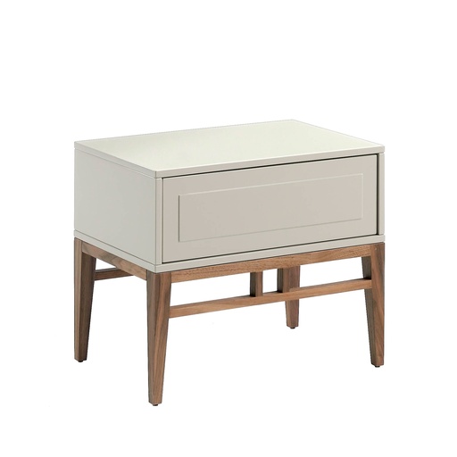 [7035] Beige and walnut wood bedside table