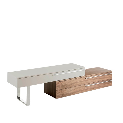 [3081] Beige wood, walnut and chrome plated steel TV unit