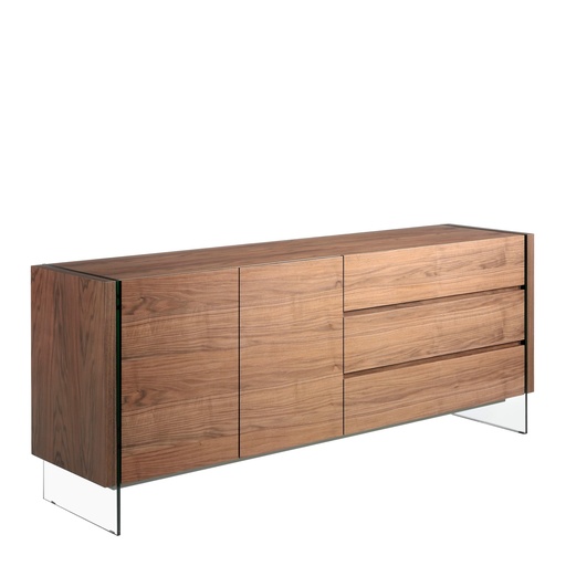 [3086] Walnut and tempered glass sideboard