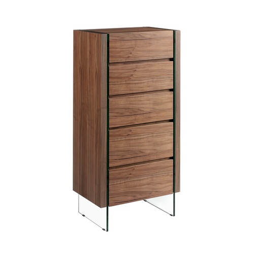 [7041] Chiffonier walnut and tempered glass