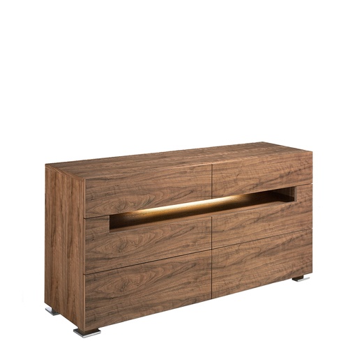 [7076] Sideboard walnut and polished steel with interior lighting