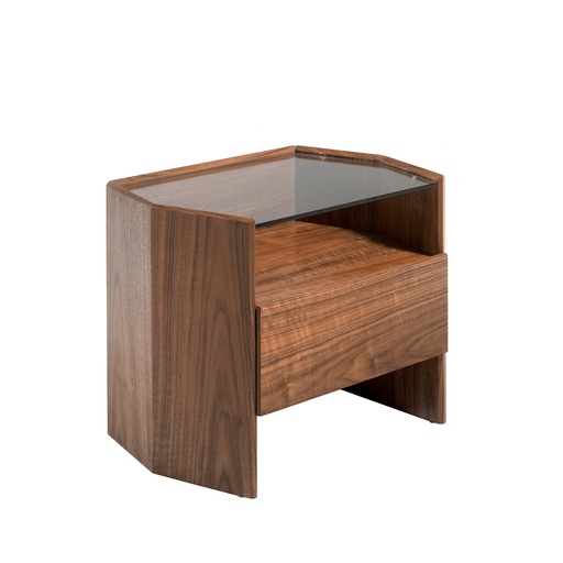 [7072] Walnut bedside table with tempered glass top