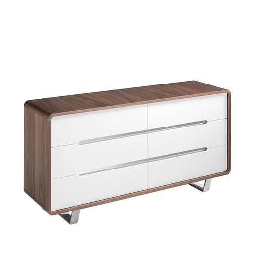 [7106] Chest of drawers white wood, walnut and chromed steel