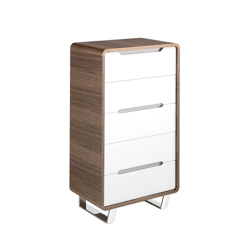 [7111] Chiffonier white wood, walnut and chromed steel