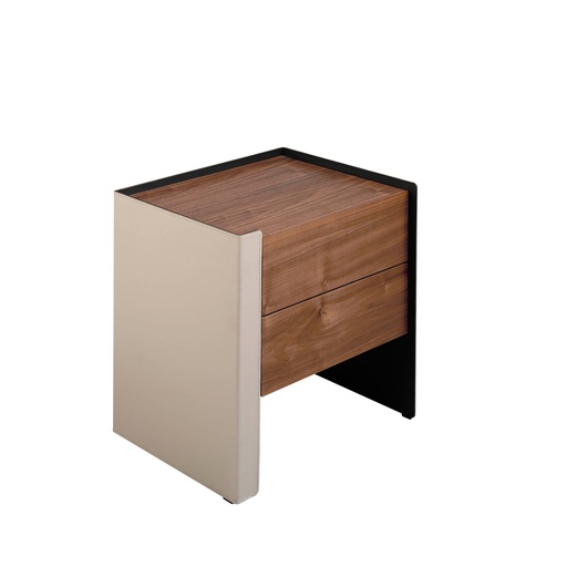 [7118] Bedside table in eco-leather, walnut and black steel