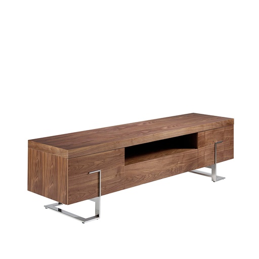 [3222] Walnut and chrome plated steel TV stand