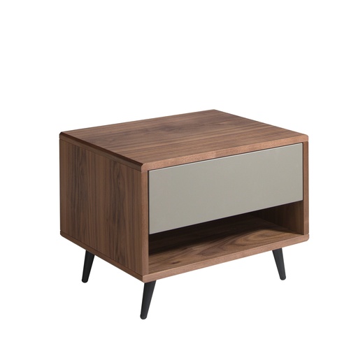 [7129] Bedside table walnut and black steel