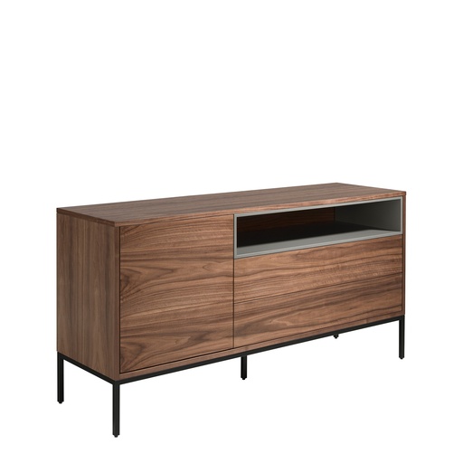 [3226] Credenza in noce e acciaio nero