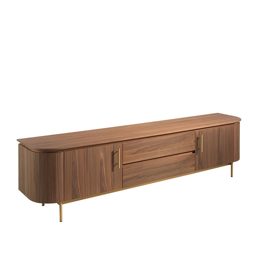 [3227] TV stand walnut and golden polished steel