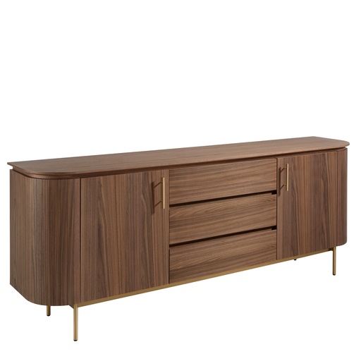 [3228] Sideboard walnut and golden polished steel