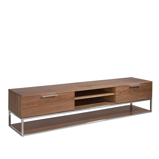 [3232] TV stand walnut and chromed steel