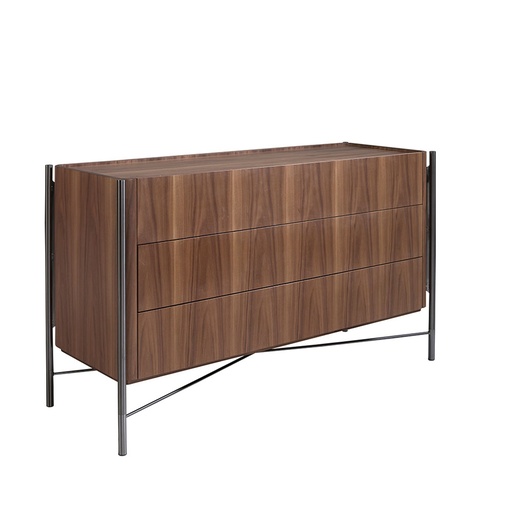 [7139] Chest of drawers walnut and dark steel