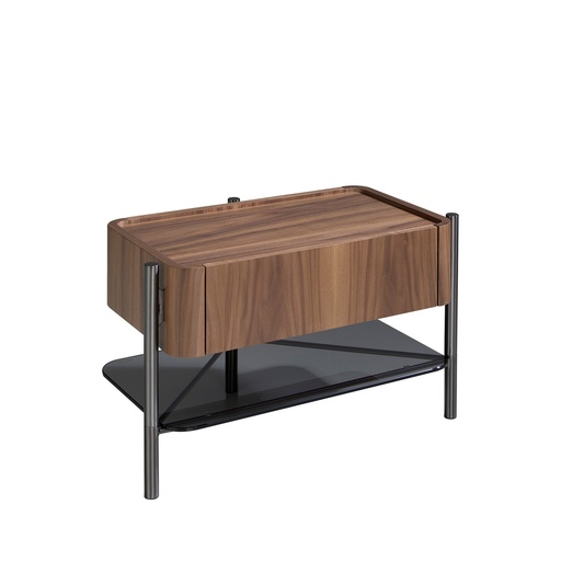 [7138] Bedside table walnut and dark steel