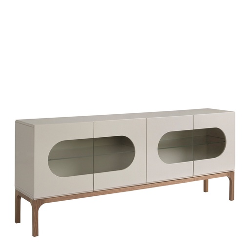 [3241] Grey and walnut wood sideboard with interior lighting