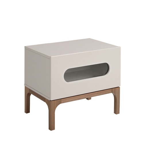 [7144] Grey and walnut wood bedside table with interior lighting