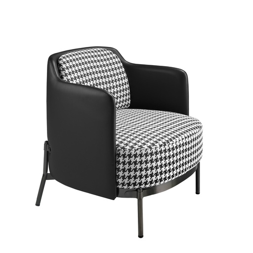 [5139] Fauteuil en tissu noir et blanc et similicuir noir