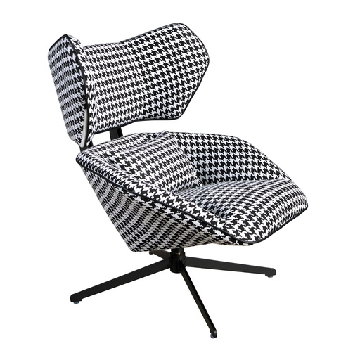 [5142] Black and white fabric swivel armchair