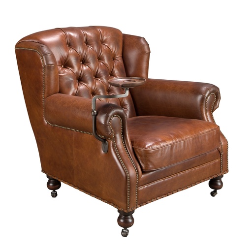 [5156] Poltrona Chester em pele castanha cognac