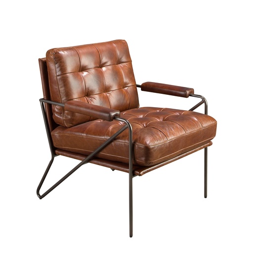 [5166] Fauteuil en cuir marron cognac