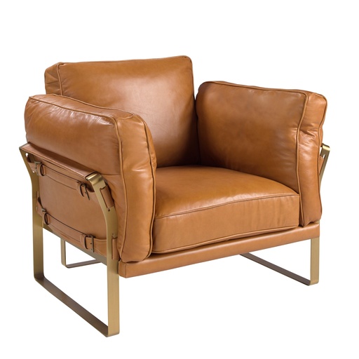 [5169] Fauteuil en cuir camel