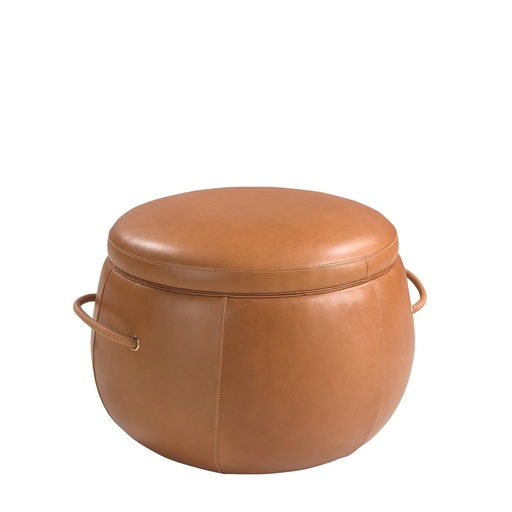 [5171] Camel leather pouffe