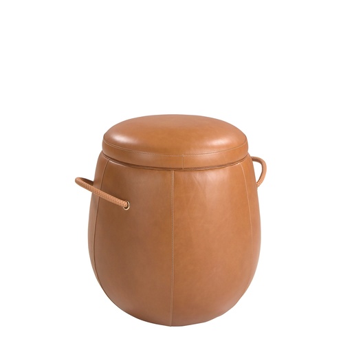 [5172] Camel leather pouffe