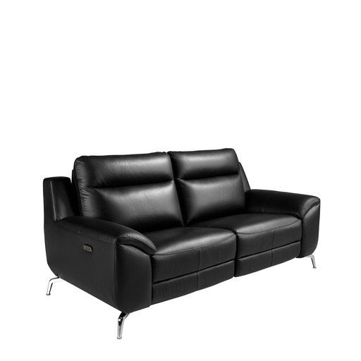 [6193] 2 seater black leather relax sofa