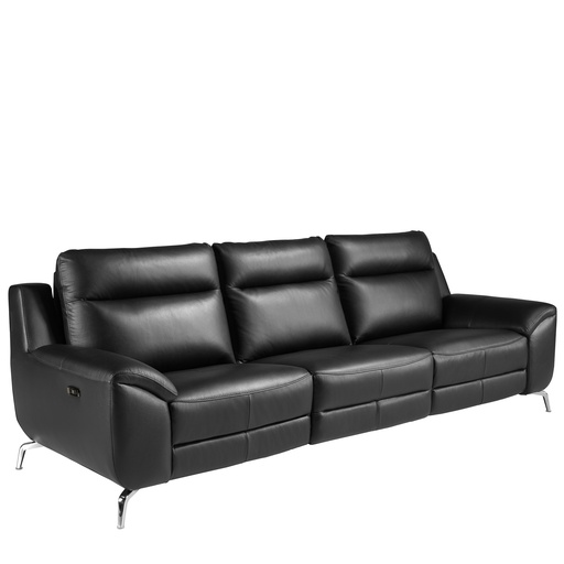 [6194] 3 seater leather relax sofa black