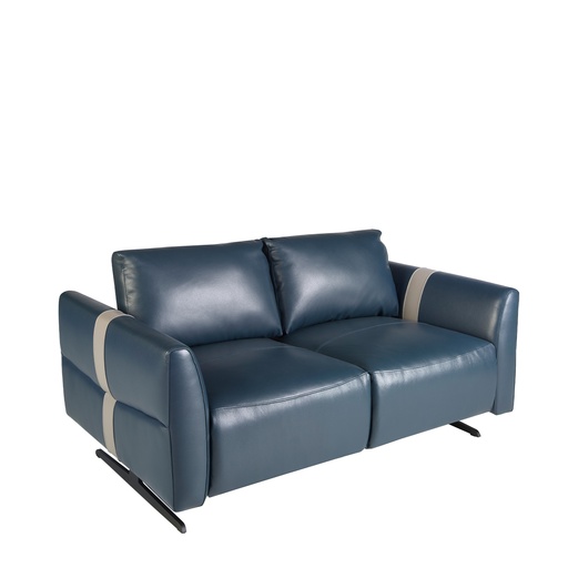 [6195] 2 seater blue leather sofa