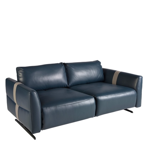 [6196] 3 seater blue leather sofa