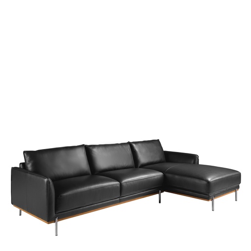 [6197] Rechtes Chaiselongue Sofa schwarzes Leder