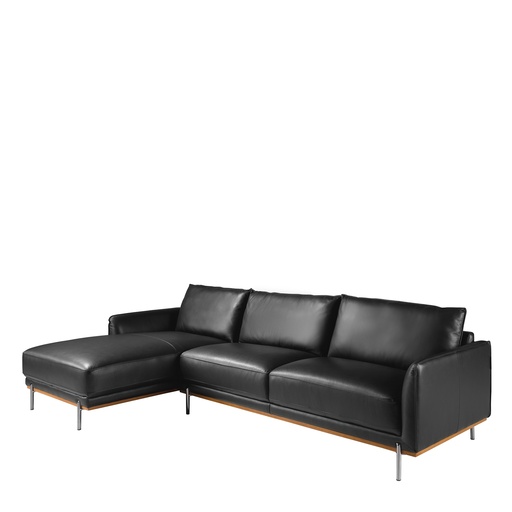 [6198] Left chaise longue sofa black leather