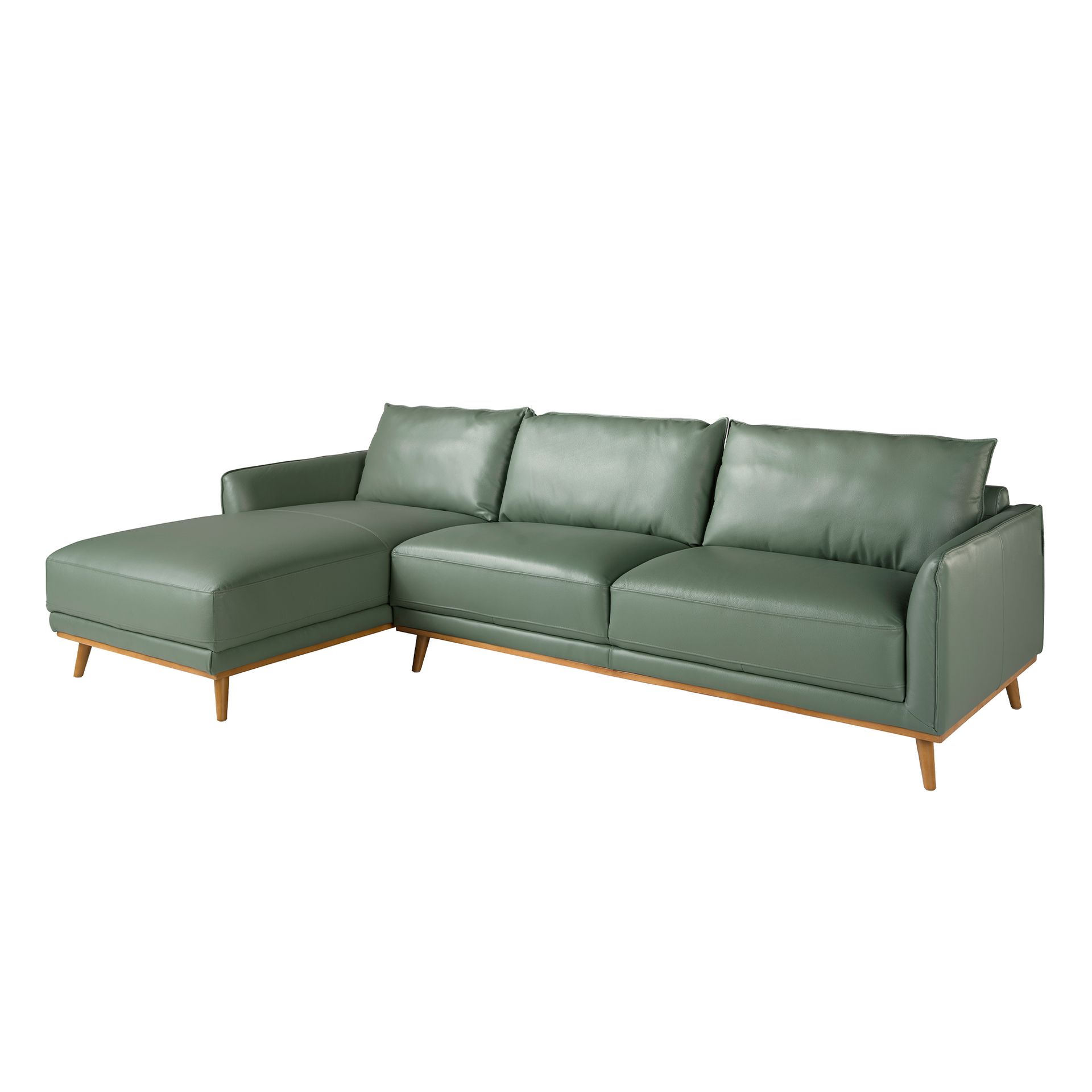 Divano chaise longue sinistro in pelle verde
