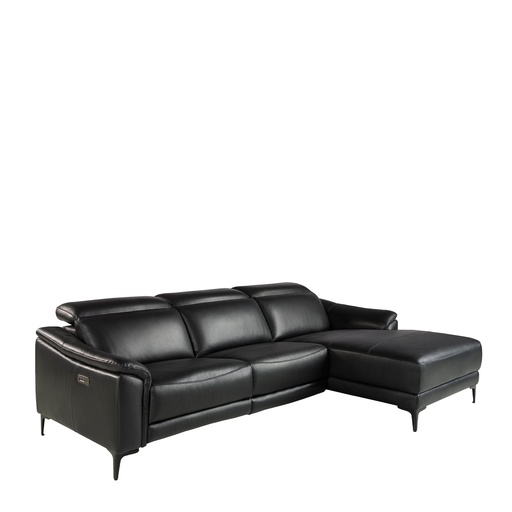 [6205] Canapé d'angle relax droite en cuir noir