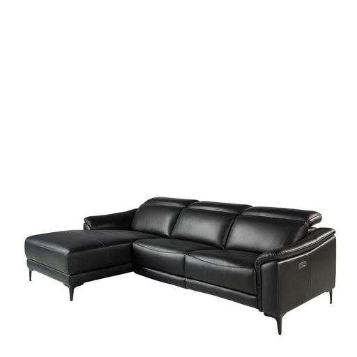 [6206] Divano relax con chaise longue sinistra in pelle nera