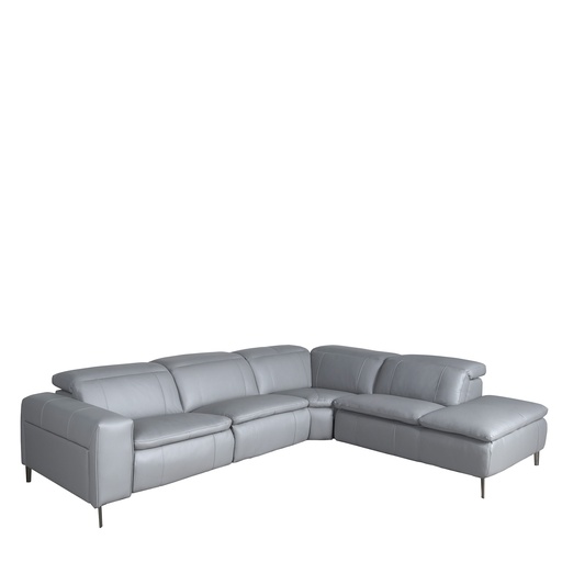 [6217] Canapé d'angle relax droite en cuir gris