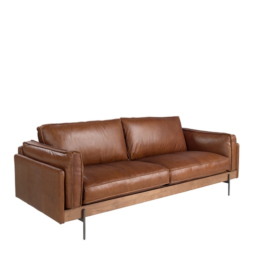 [6223] 3-sitziges Sofa in Leder tabakbraun